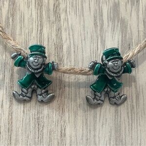 Vintage Pewter Spoontiques JJ Jonette Leprechaun St. Patrick’s Day Earrings